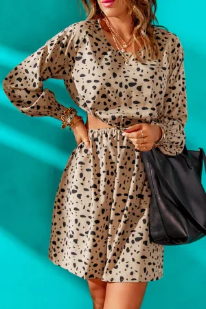 Leopard Print Cut-out Puff Sleeve Mini Dress