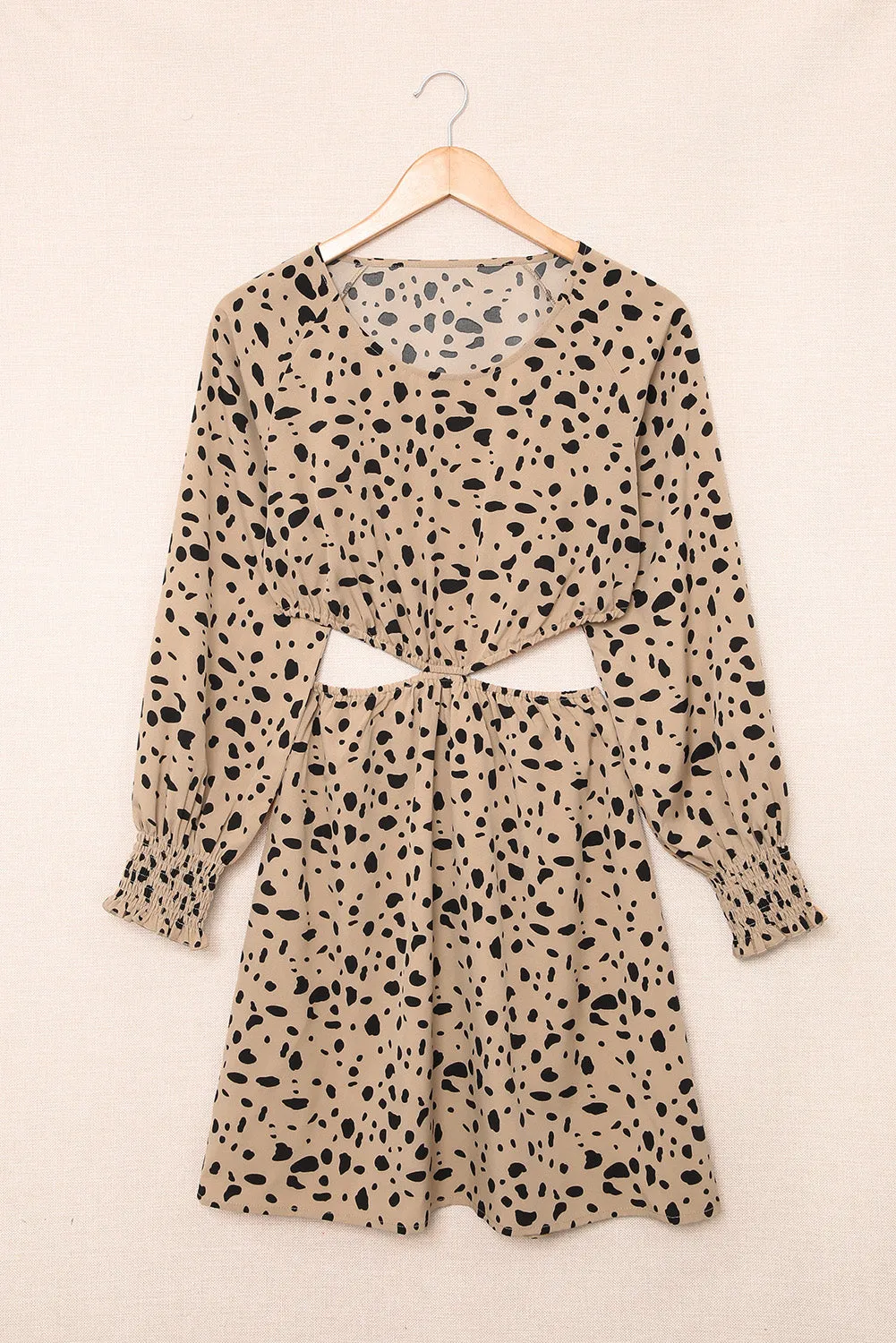 Leopard Print Cut-out Puff Sleeve Mini Dress
