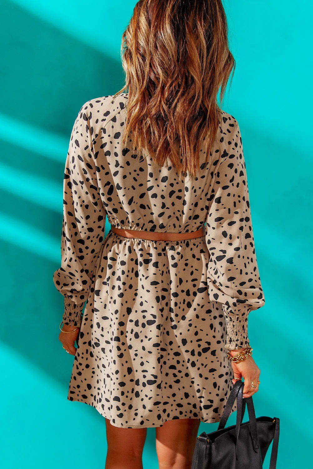 Leopard Print Cut-out Puff Sleeve Mini Dress