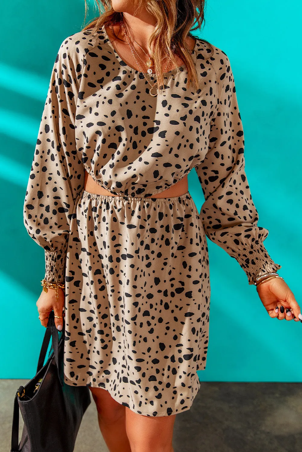 Leopard Print Cut-out Puff Sleeve Mini Dress