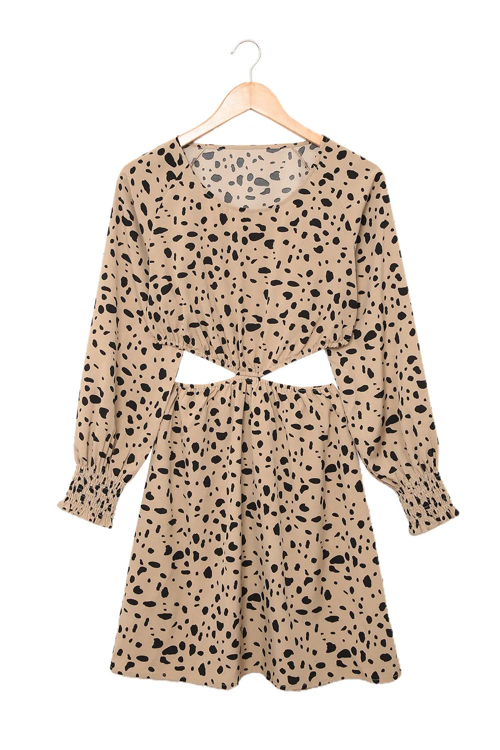 Leopard Print Cut-out Puff Sleeve Mini Dress