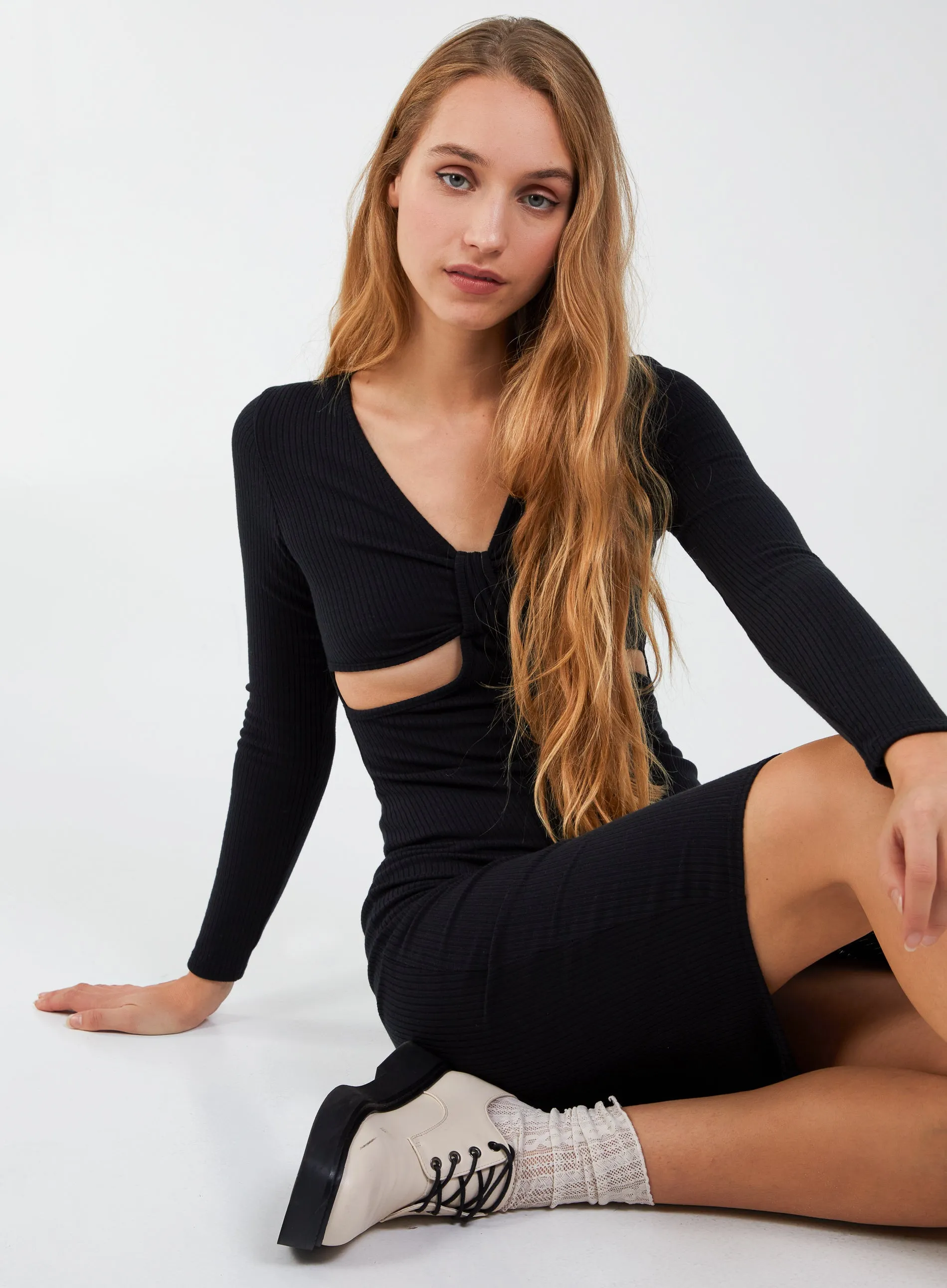 Long Sleeve Ribbed Midi Dress