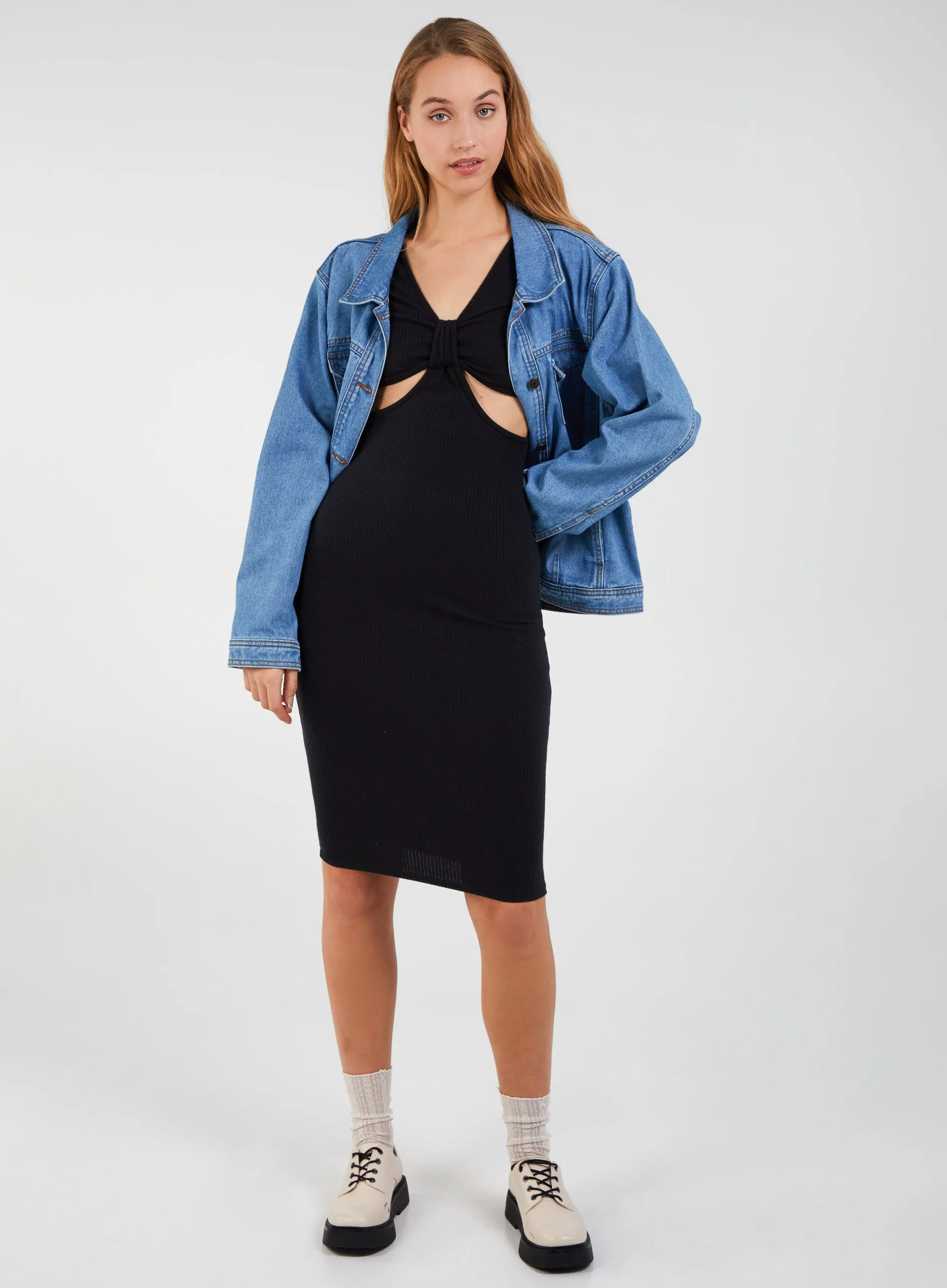 Long Sleeve Ribbed Midi Dress