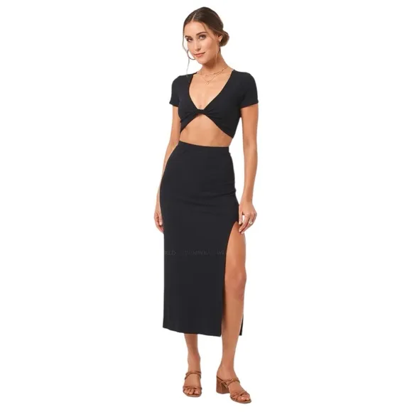 L*Space Isla Black Midi Skirt with Slit NWT Sz M