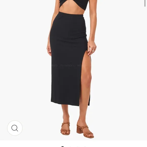 L*Space Isla Black Midi Skirt with Slit NWT Sz M