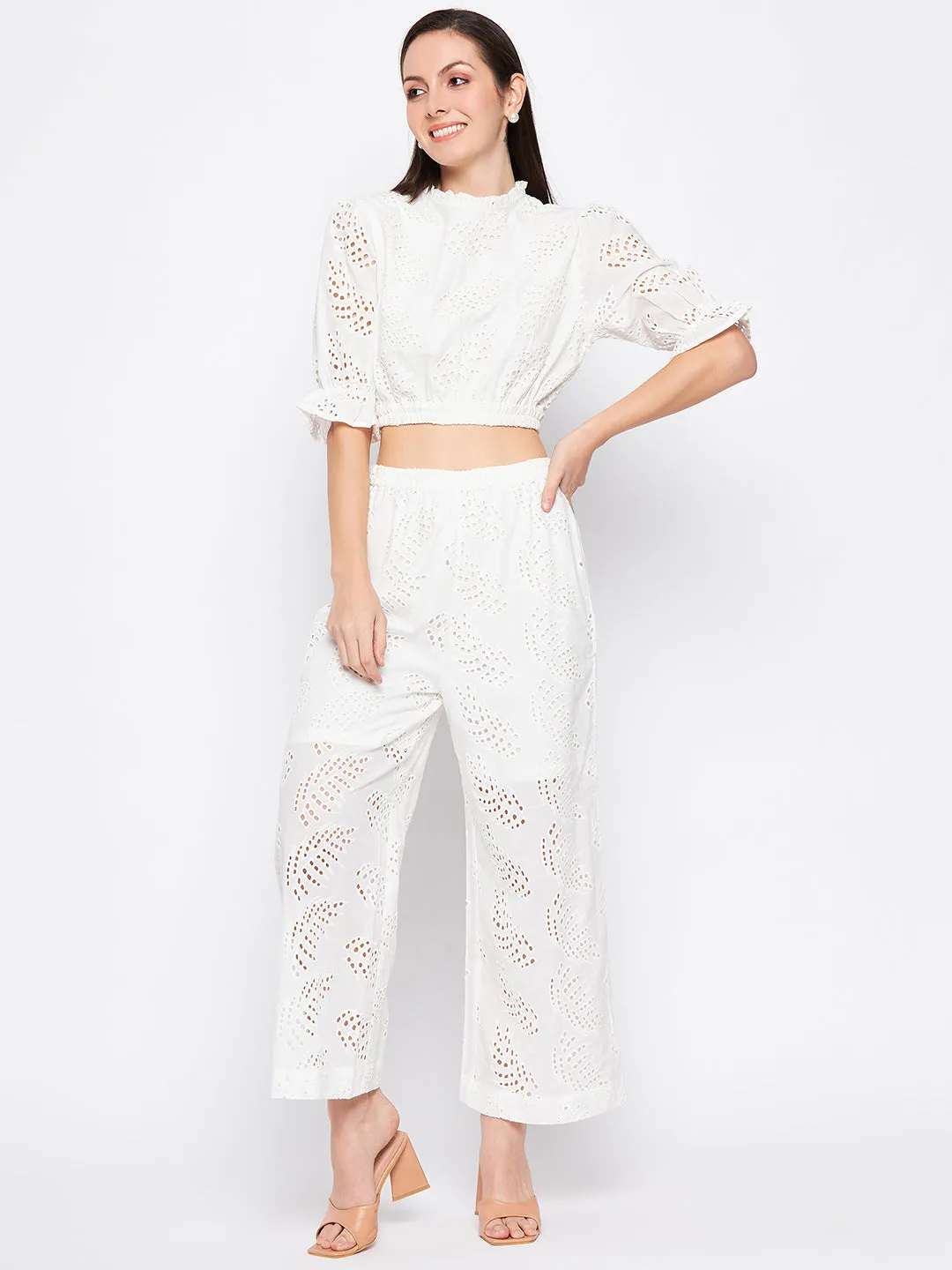 Madame White Self Design Co-Ord Set