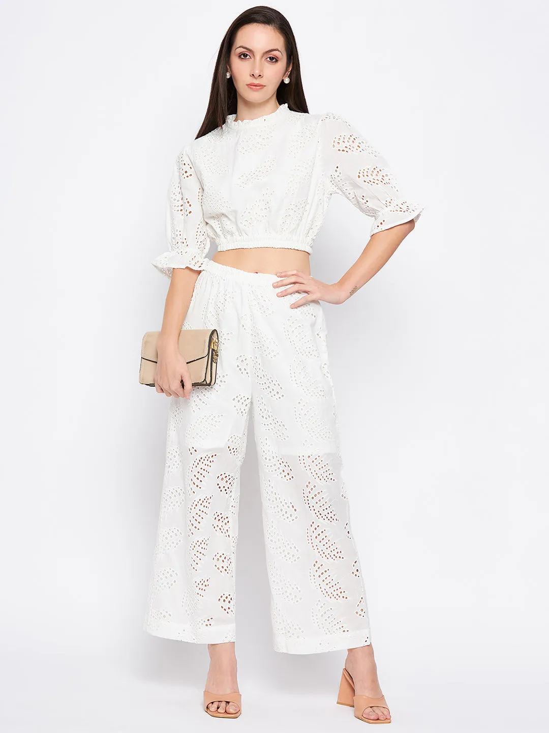 Madame White Self Design Co-Ord Set