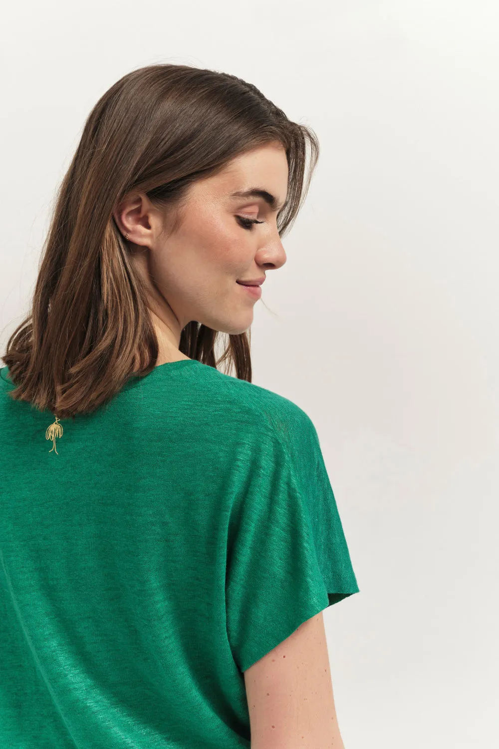 MAGIC - T-shirt green grass maille lin pailletée