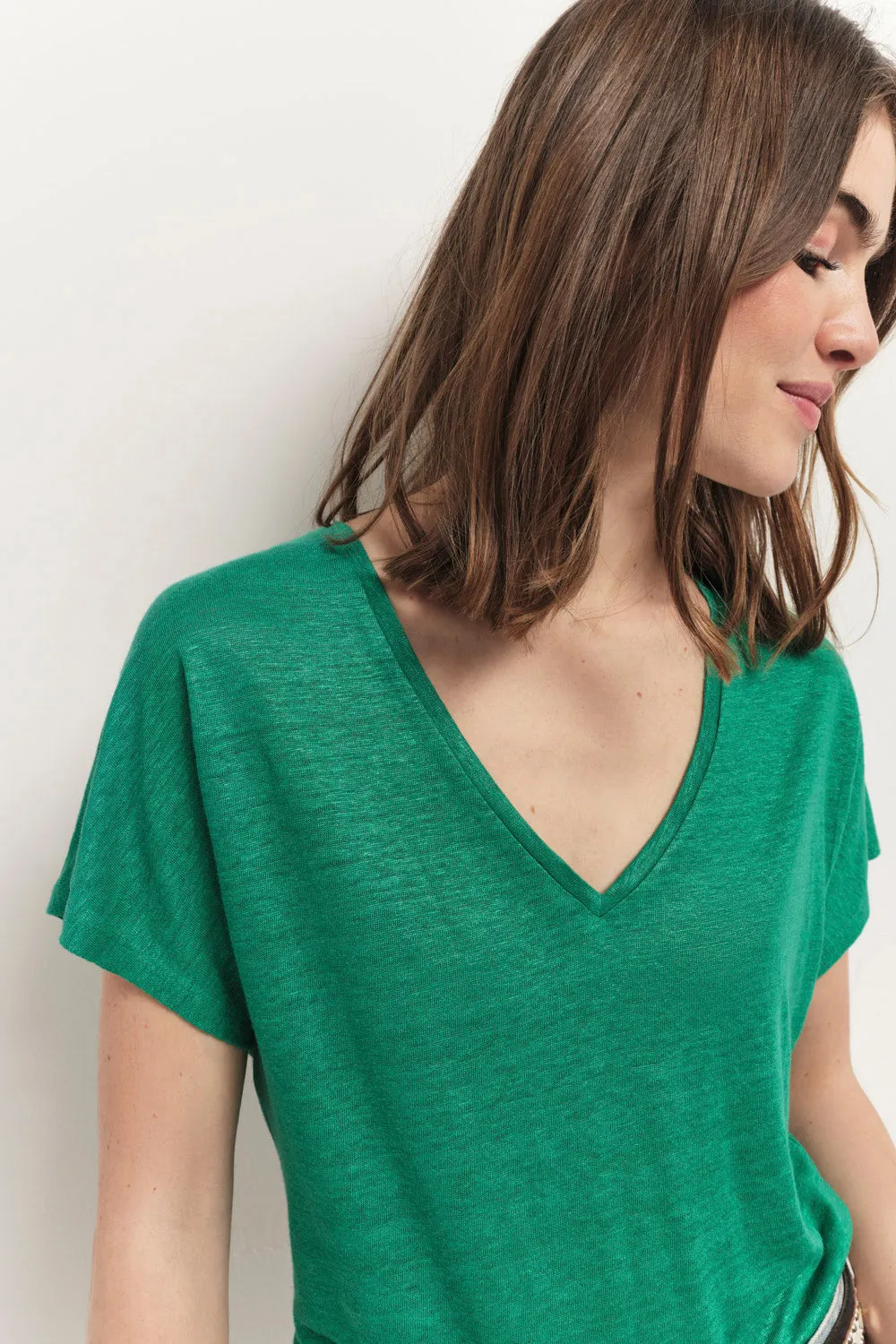 MAGIC - T-shirt green grass maille lin pailletée