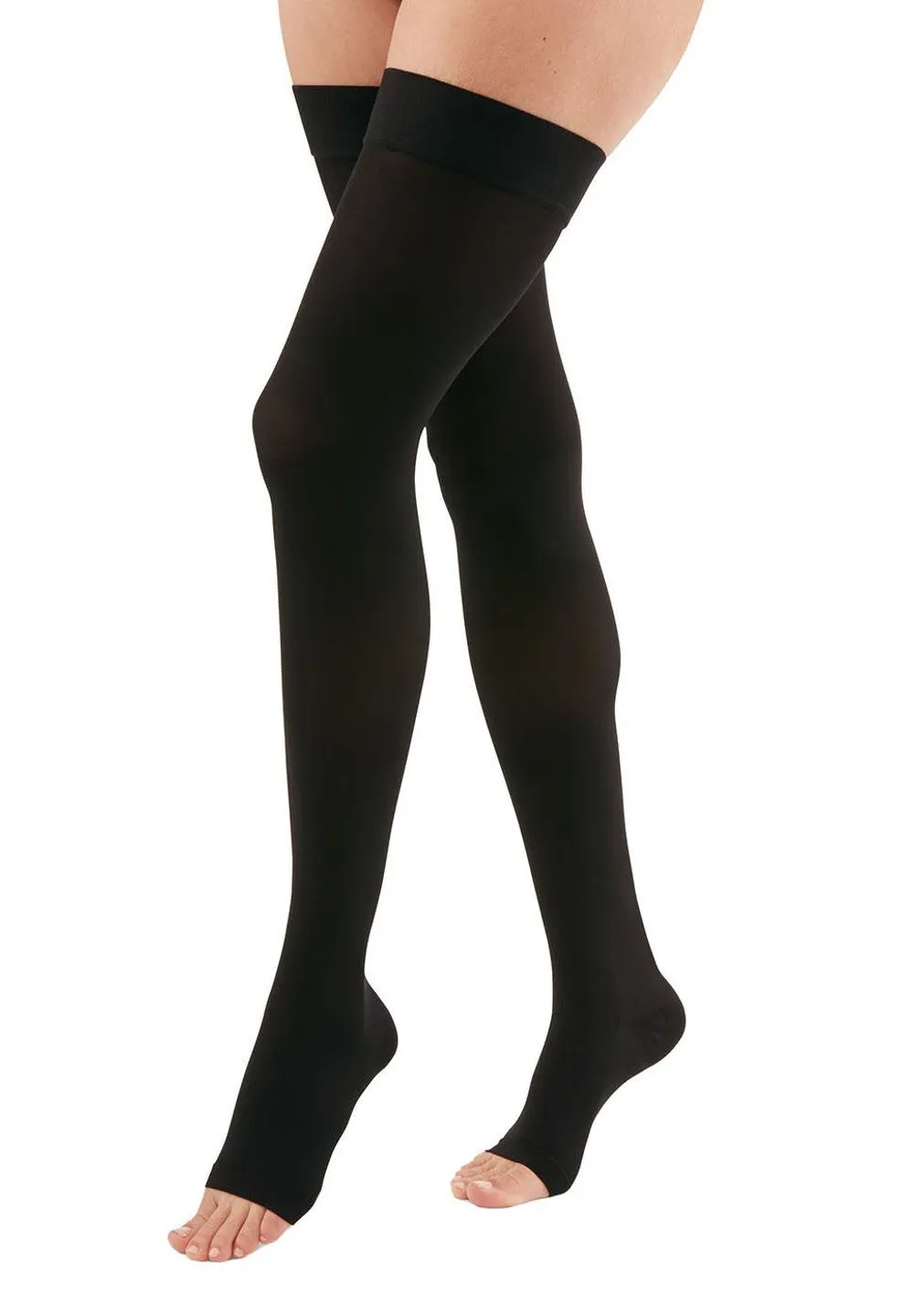 Medi Duomed Open-Toe Thigh High Black Compression Stockings