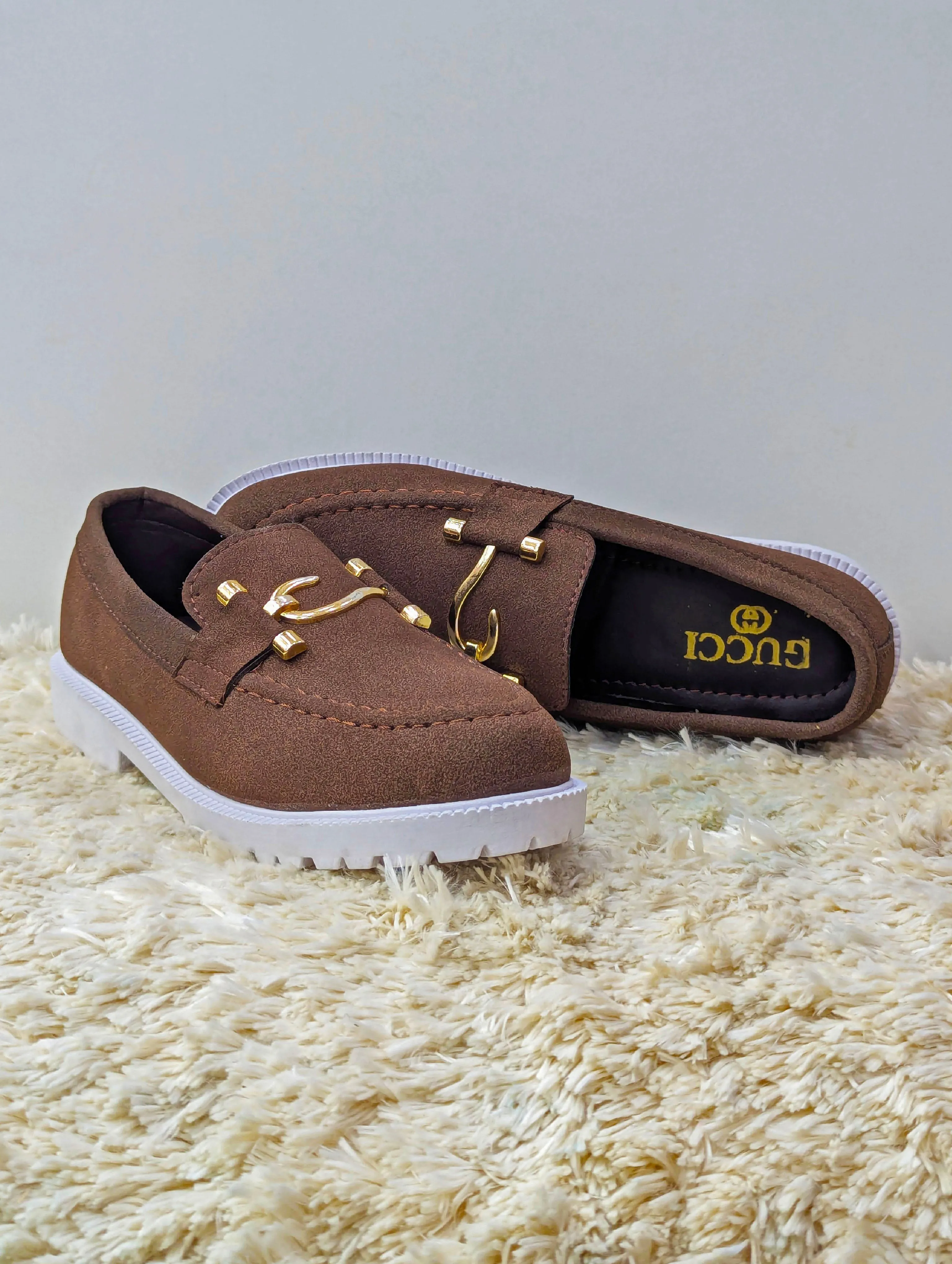 Men’s Chunky White Sole Loafers – Suede Upper, S Buckle, Lightweight & Trendy