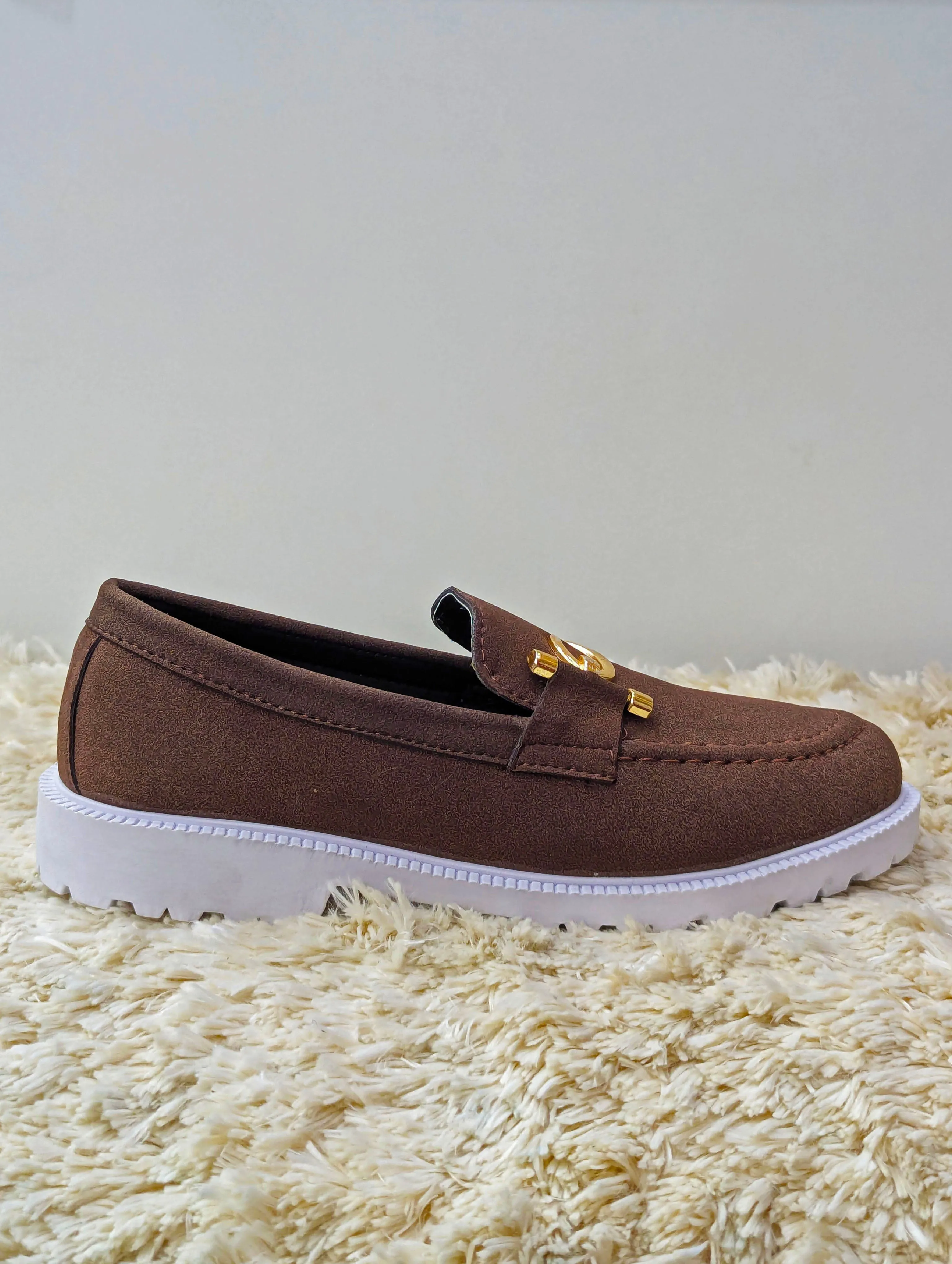 Men’s Chunky White Sole Loafers – Suede Upper, S Buckle, Lightweight & Trendy