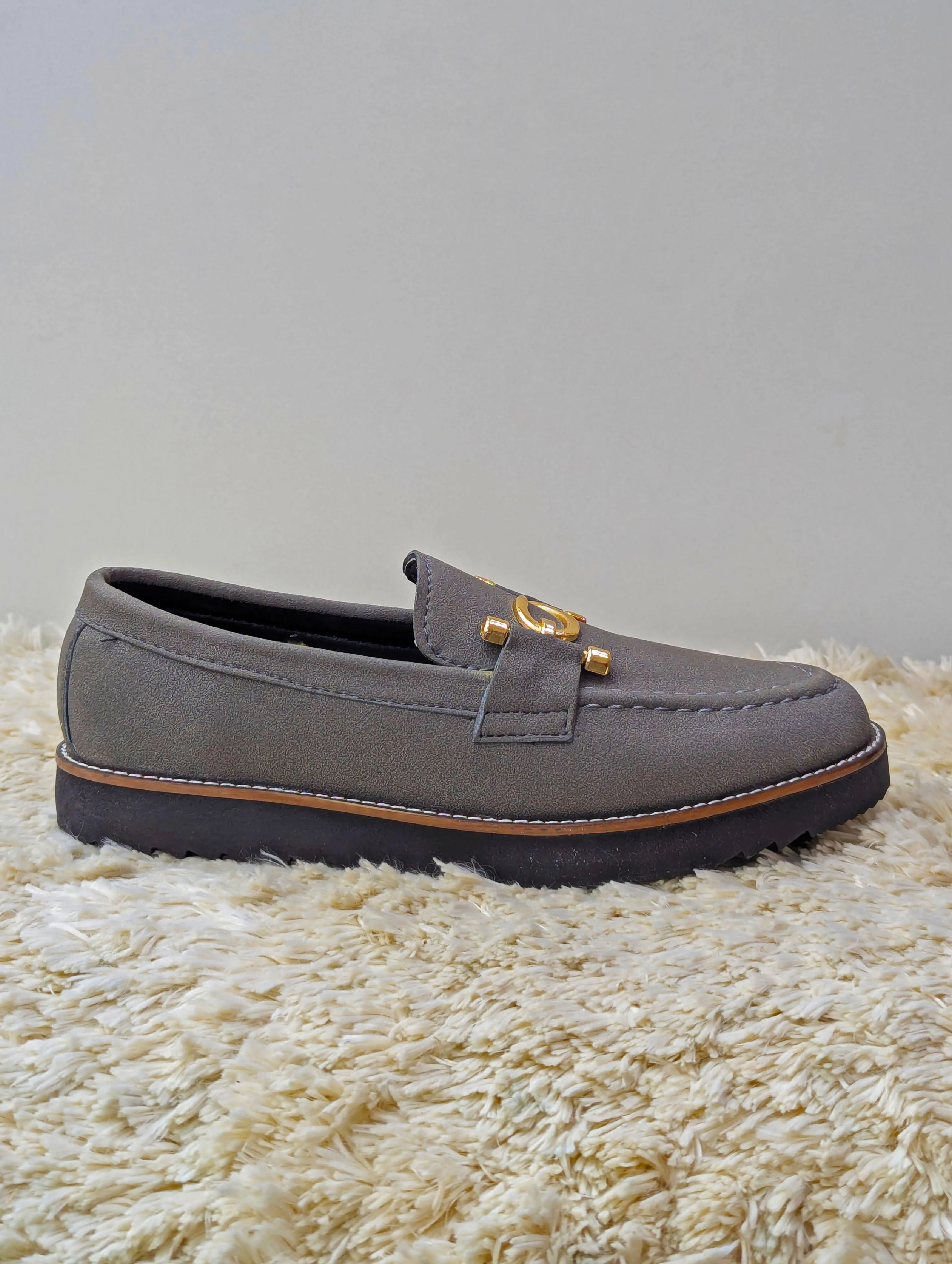 Men’s Chunky White Sole Loafers – Suede Upper, S Buckle, Lightweight & Trendy