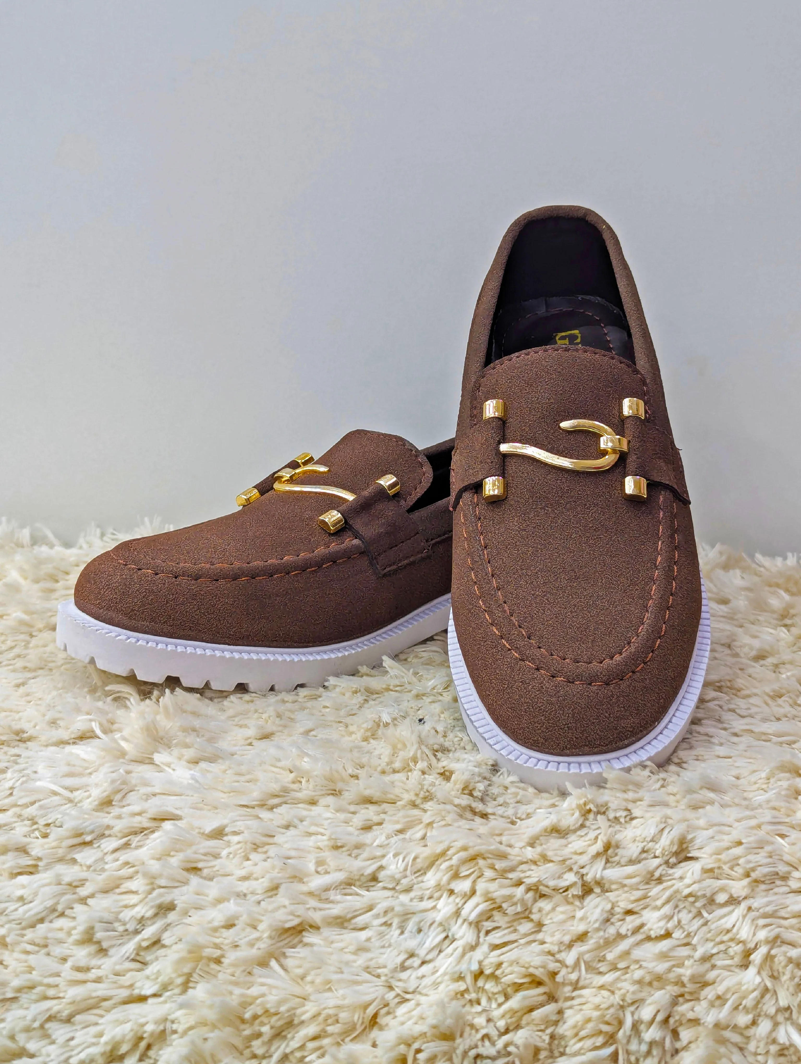 Men’s Chunky White Sole Loafers – Suede Upper, S Buckle, Lightweight & Trendy