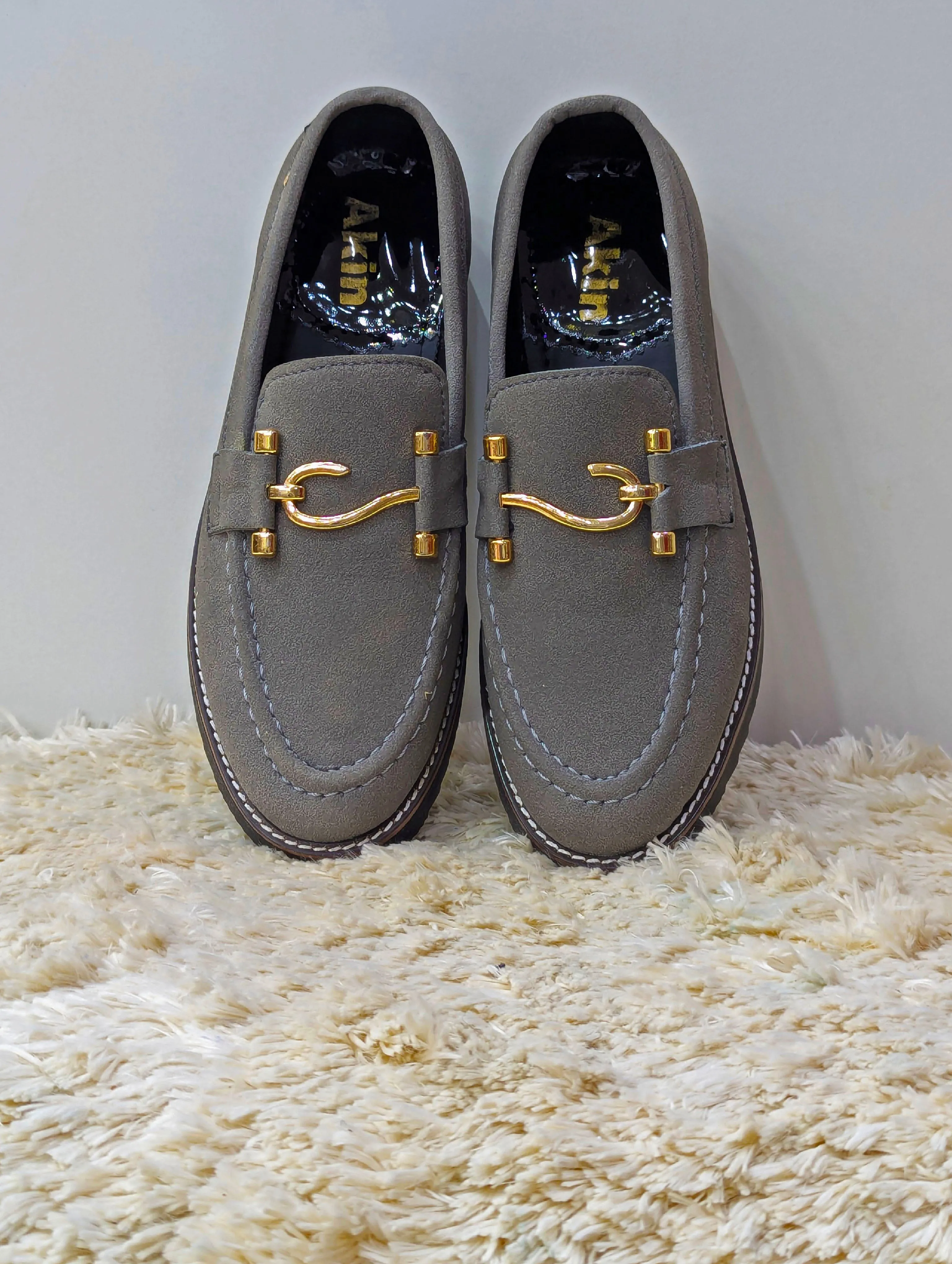 Men’s Chunky White Sole Loafers – Suede Upper, S Buckle, Lightweight & Trendy