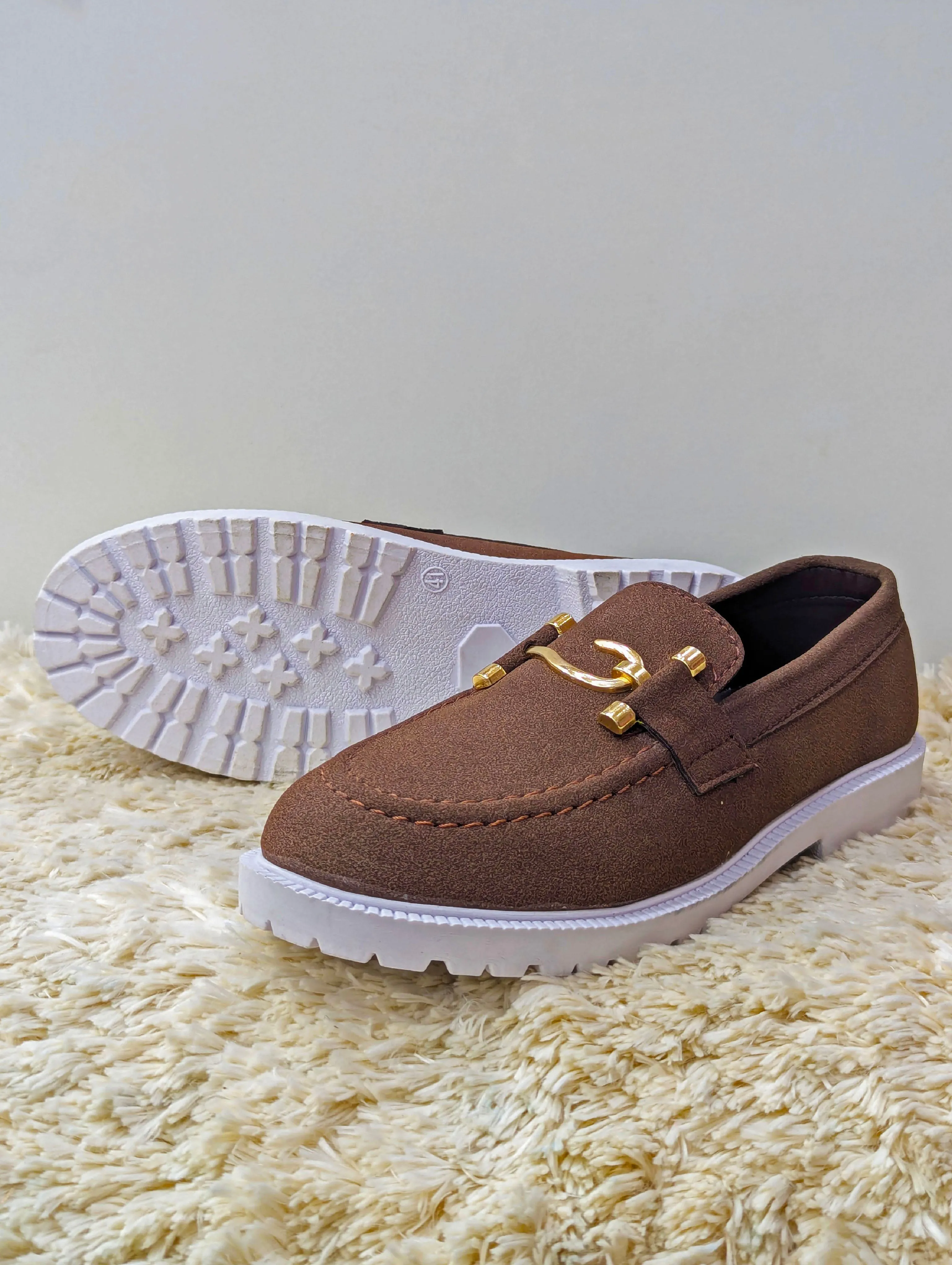 Men’s Chunky White Sole Loafers – Suede Upper, S Buckle, Lightweight & Trendy