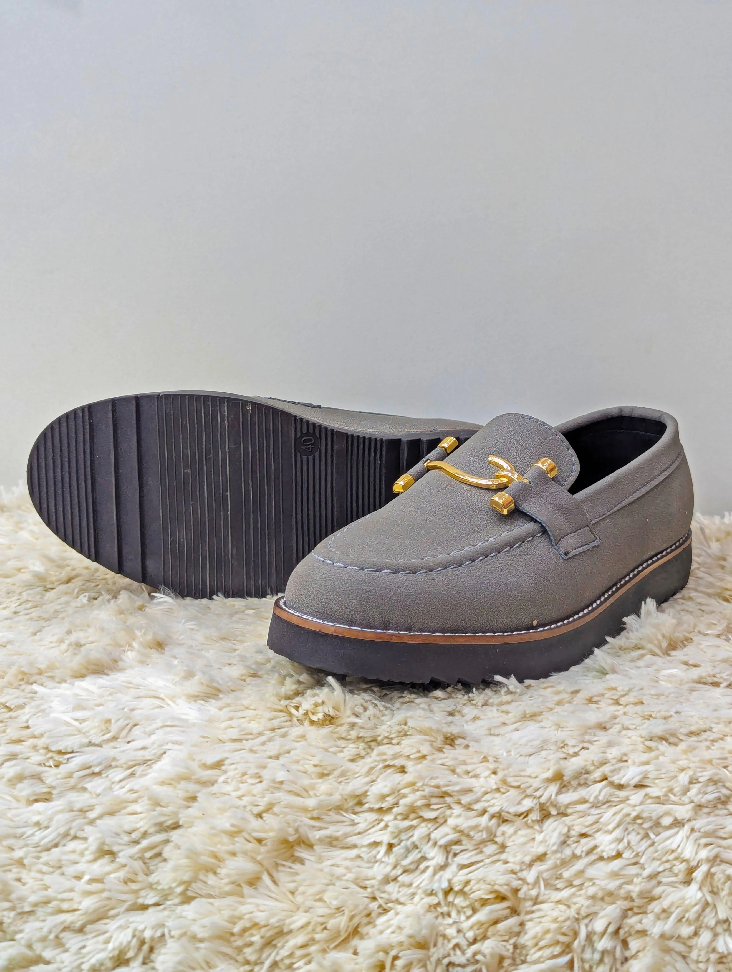 Men’s Chunky White Sole Loafers – Suede Upper, S Buckle, Lightweight & Trendy