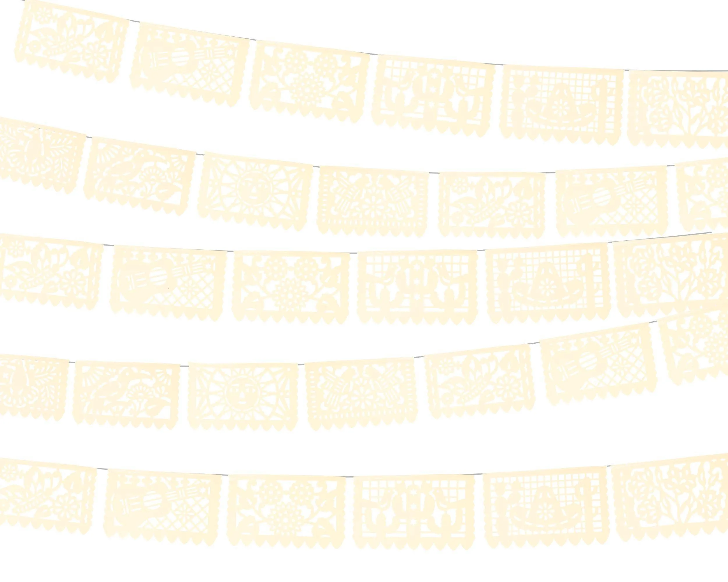Mexican Ivory Papel Picado Banners for Fiesta Decor (3 pack|Plastic)
