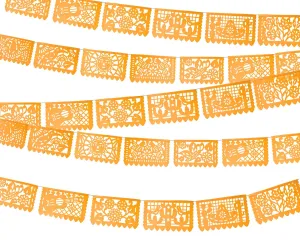 Mexican Party Decor Orange Papel Picado Banners (Plastic, 36ft Total)