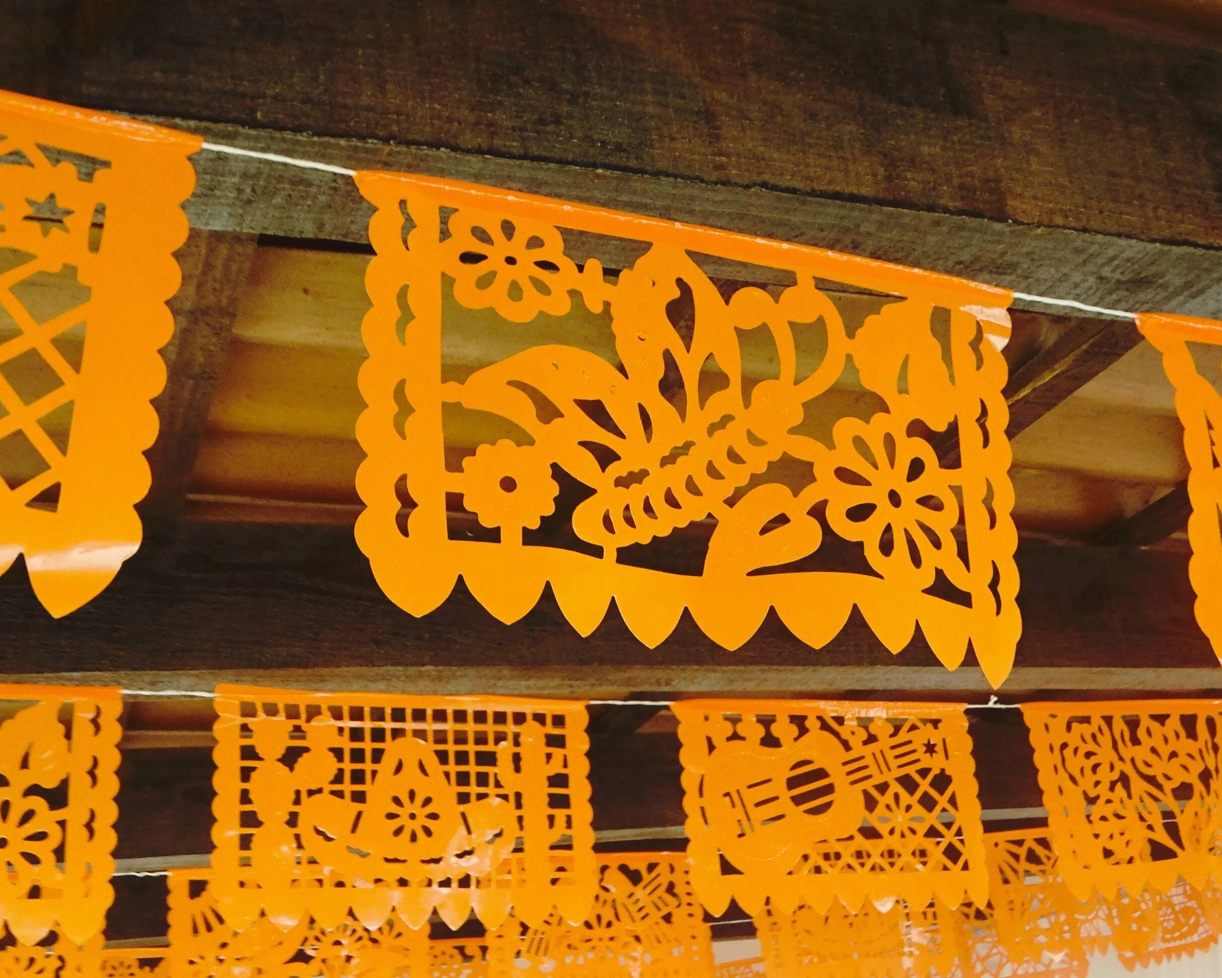 Mexican Party Decor Orange Papel Picado Banners (Plastic, 36ft Total)