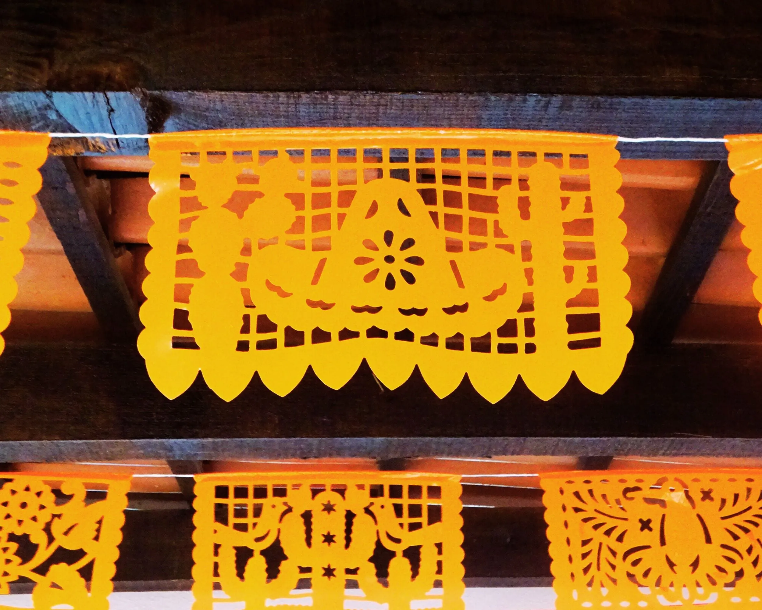 Mexican Party Decor Orange Papel Picado Banners (Plastic, 36ft Total)