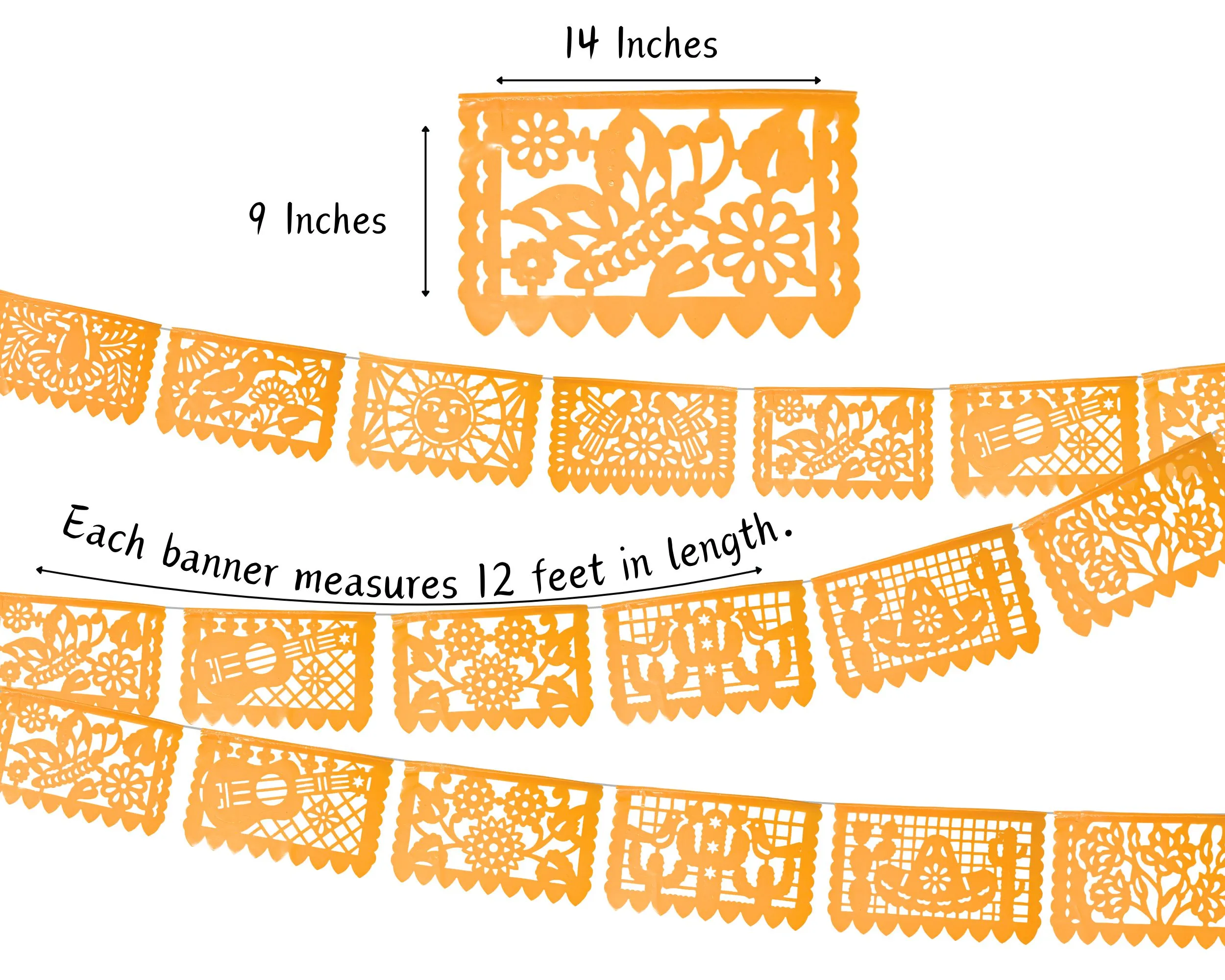 Mexican Party Decor Orange Papel Picado Banners (Plastic, 36ft Total)