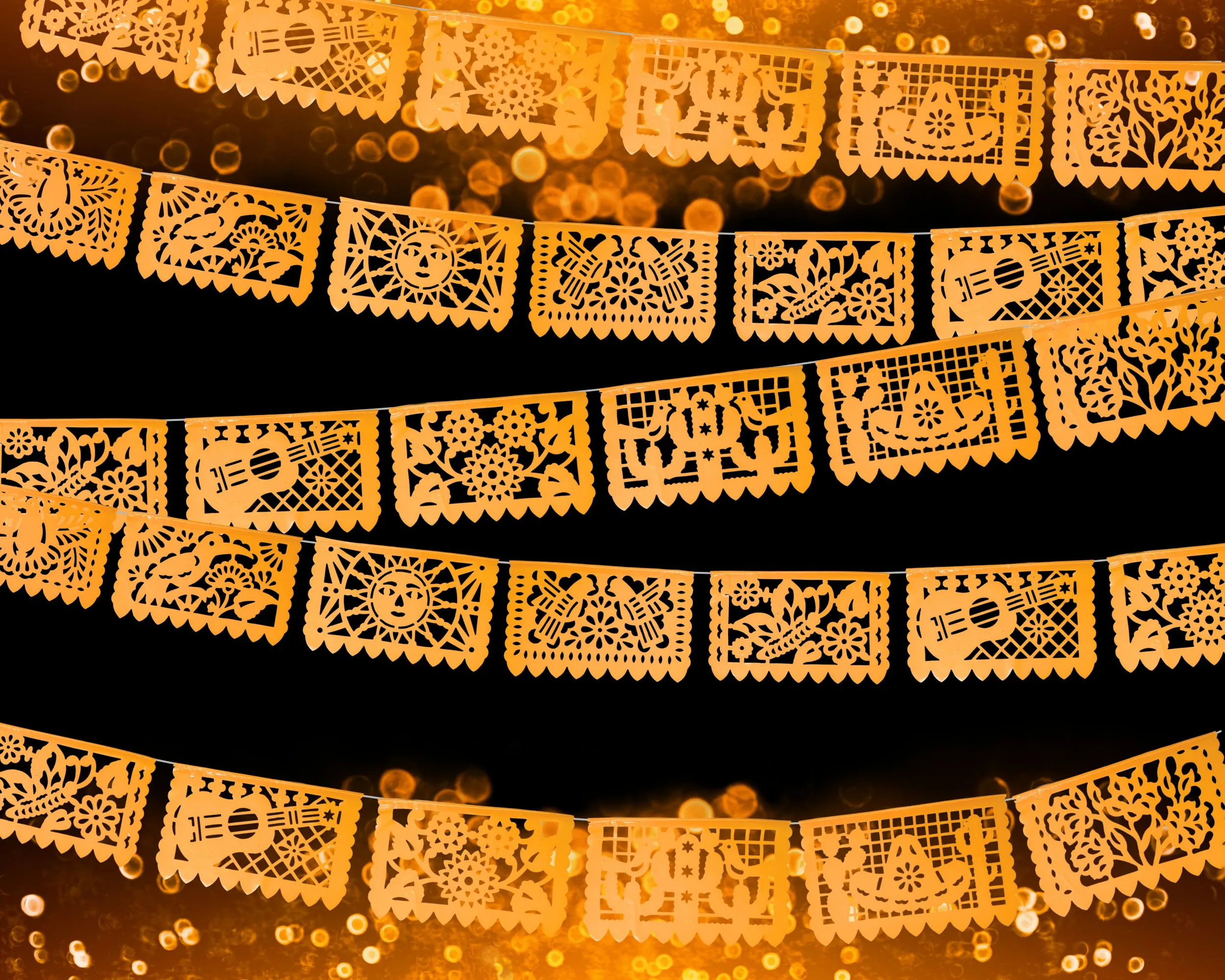Mexican Party Decor Orange Papel Picado Banners (Plastic, 36ft Total)