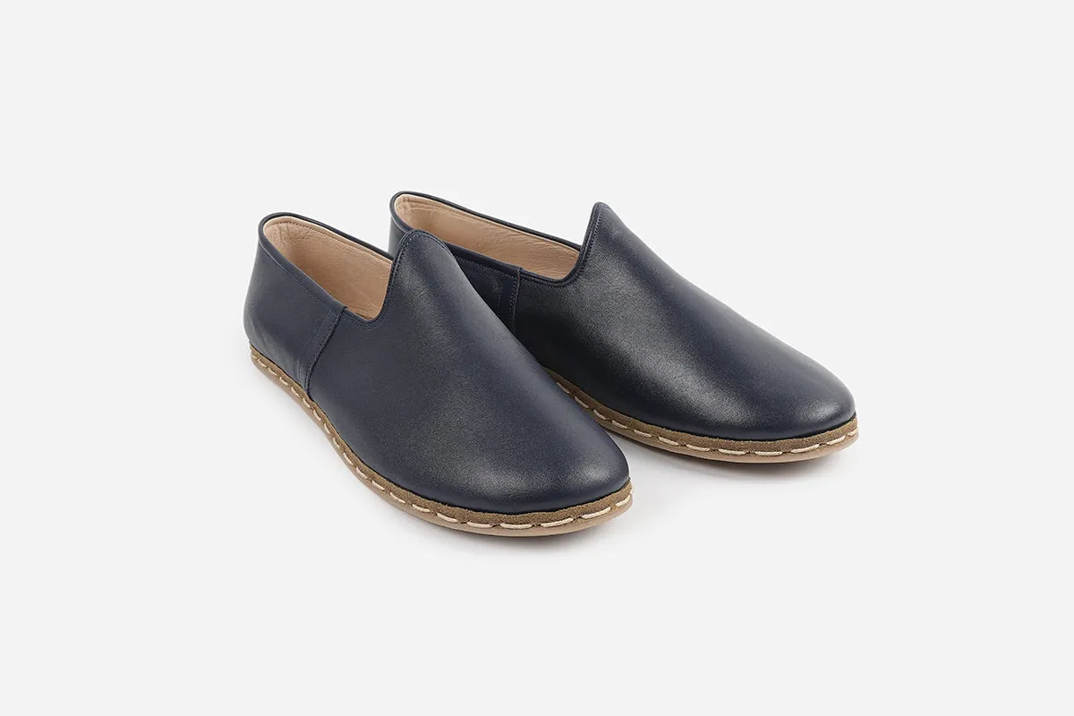 Midnight Blue Handmade Leather Loafers (Women's)