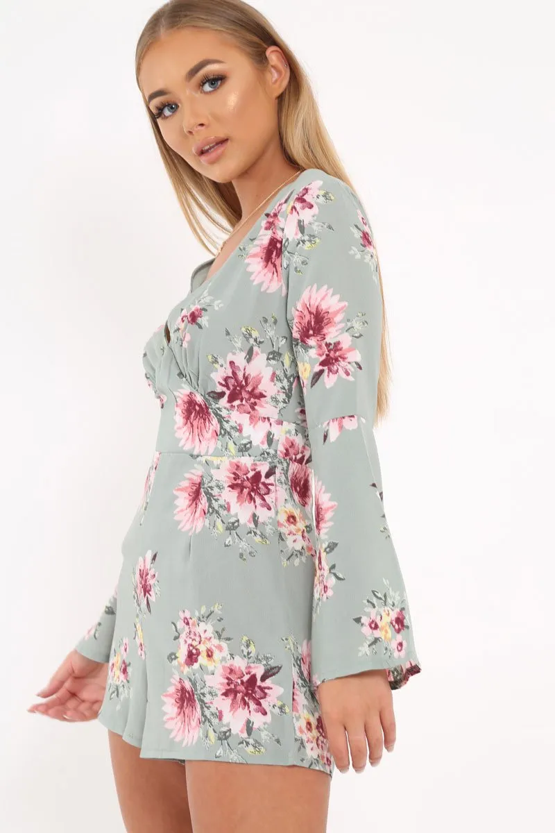 Mint Floral Plunge Playsuit - Ruah