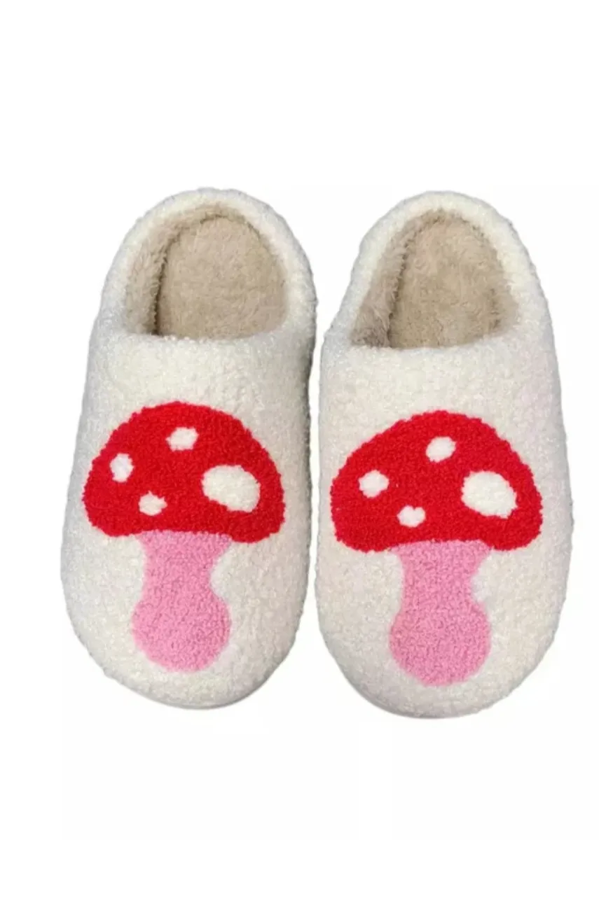 Mushroom fuzzy slippers