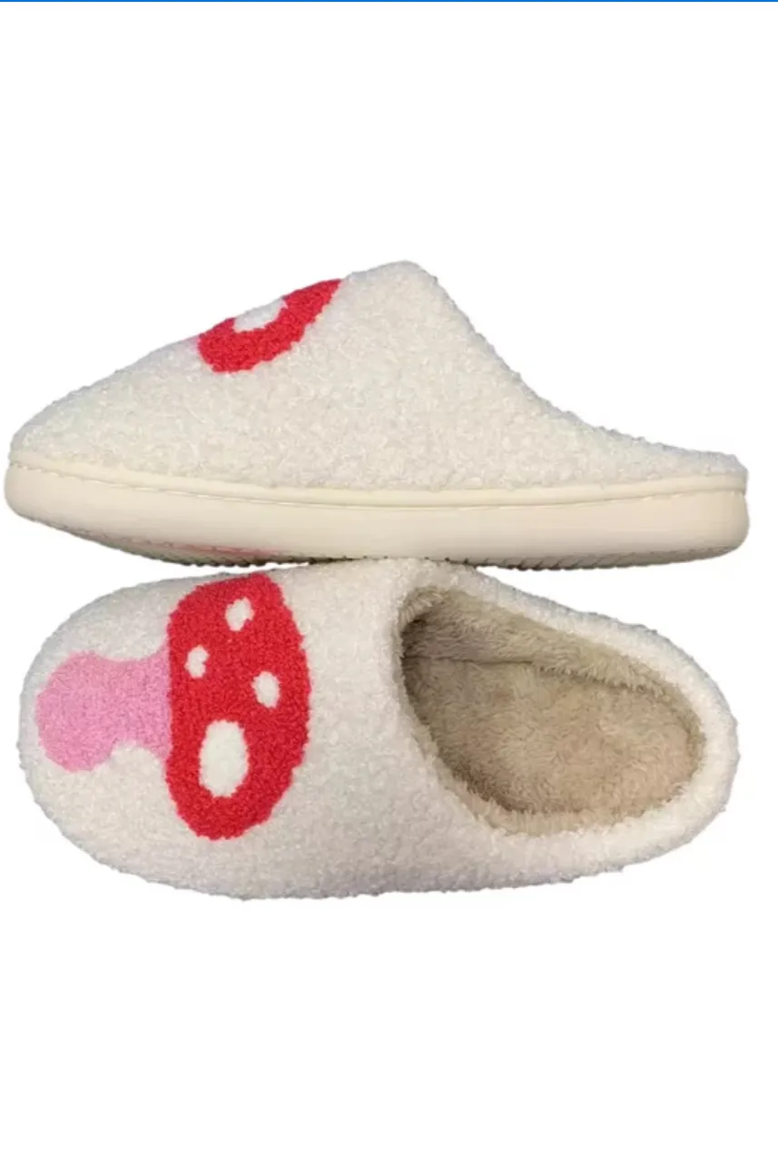 Mushroom fuzzy slippers