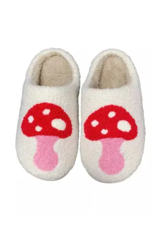 Mushroom fuzzy slippers