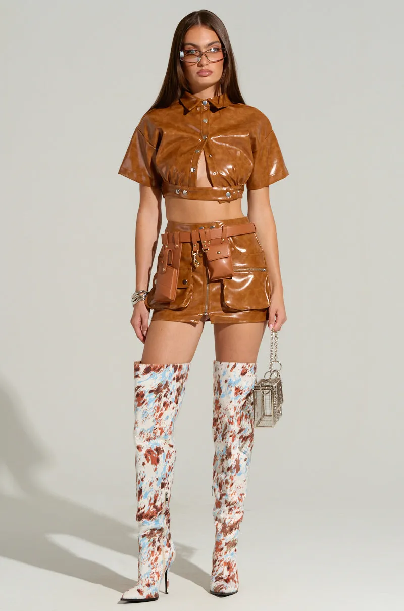 MYSTERY GIRL CROPPED PU SHIRT