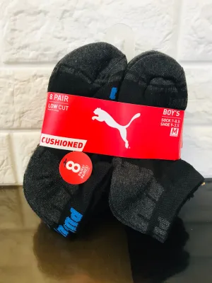 New Boys 8 Pair Cushioned Low Cut sock, Puma, Shoe Size 9-3.5!