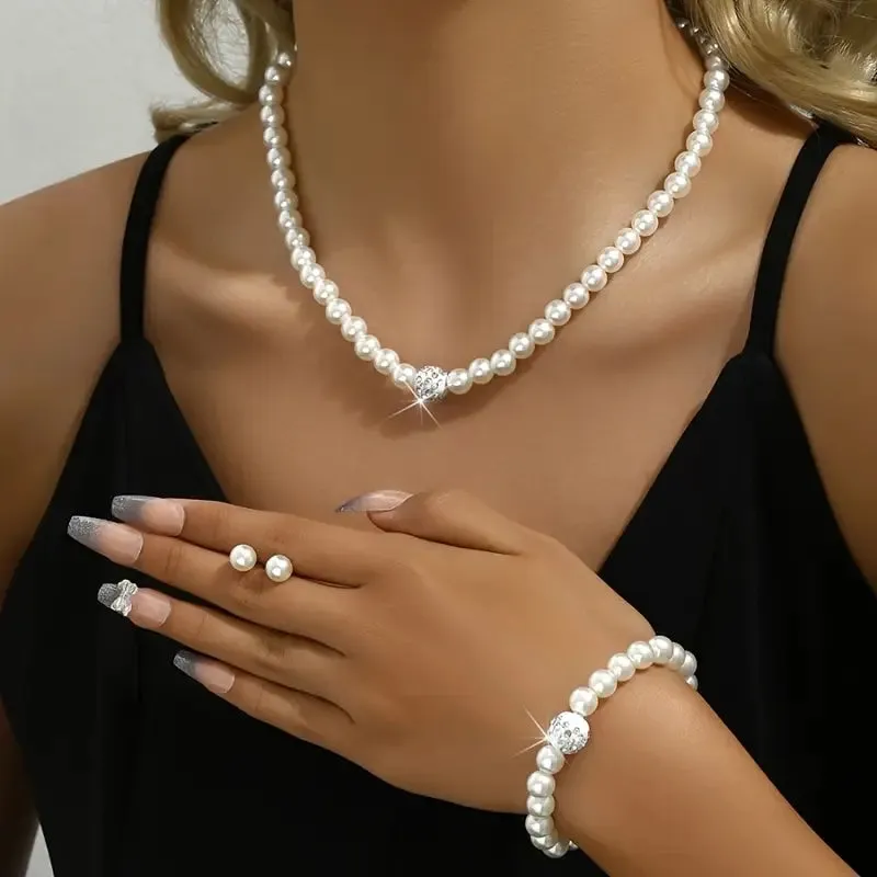 NEW Elegant Imitation Pearl Jewelry Set - Necklace, Bracelet, Earrings - Perfect for Weddings and Special Occasions, Ideal Gift for Mother