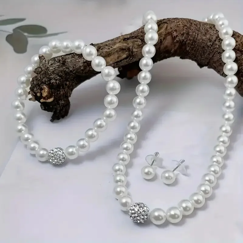 NEW Elegant Imitation Pearl Jewelry Set - Necklace, Bracelet, Earrings - Perfect for Weddings and Special Occasions, Ideal Gift for Mother