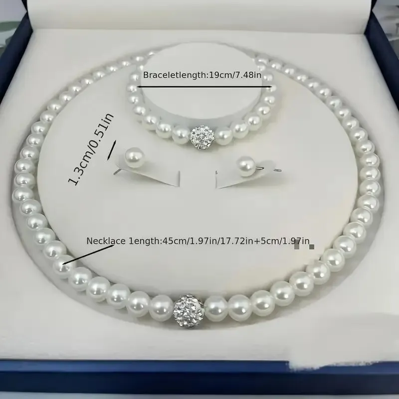 NEW Elegant Imitation Pearl Jewelry Set - Necklace, Bracelet, Earrings - Perfect for Weddings and Special Occasions, Ideal Gift for Mother