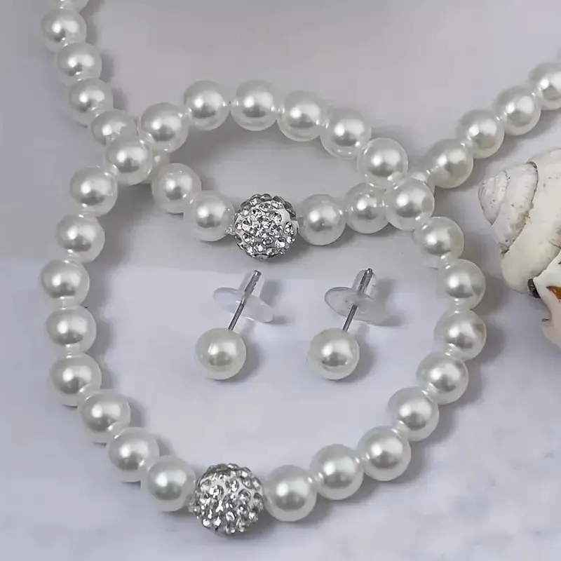 NEW Elegant Imitation Pearl Jewelry Set - Necklace, Bracelet, Earrings - Perfect for Weddings and Special Occasions, Ideal Gift for Mother