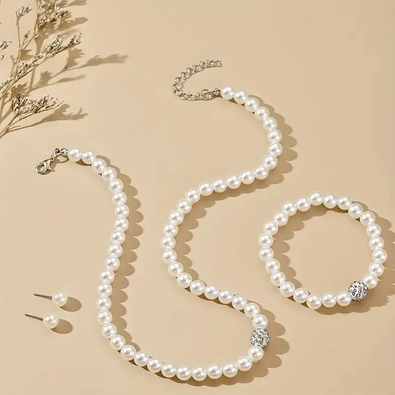 NEW Elegant Imitation Pearl Jewelry Set - Necklace, Bracelet, Earrings - Perfect for Weddings and Special Occasions, Ideal Gift for Mother