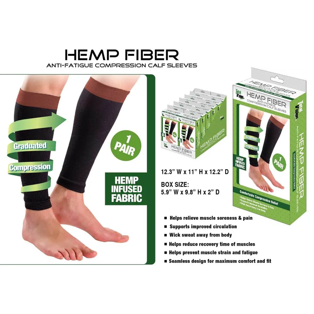 New Hemp Fiber Compression Calf Sleeves, Pair! For Pain Relief