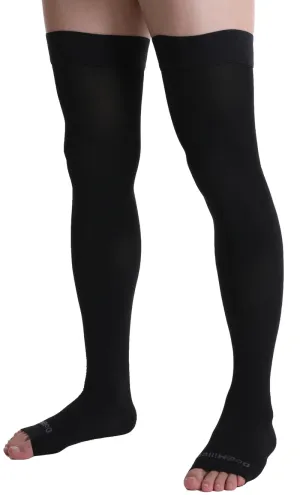 New Retail $43US  Doc Miller Thigh High Open Toe Compression Hose 20-30 mmHg Opaque Stockings BLACK Sz Large