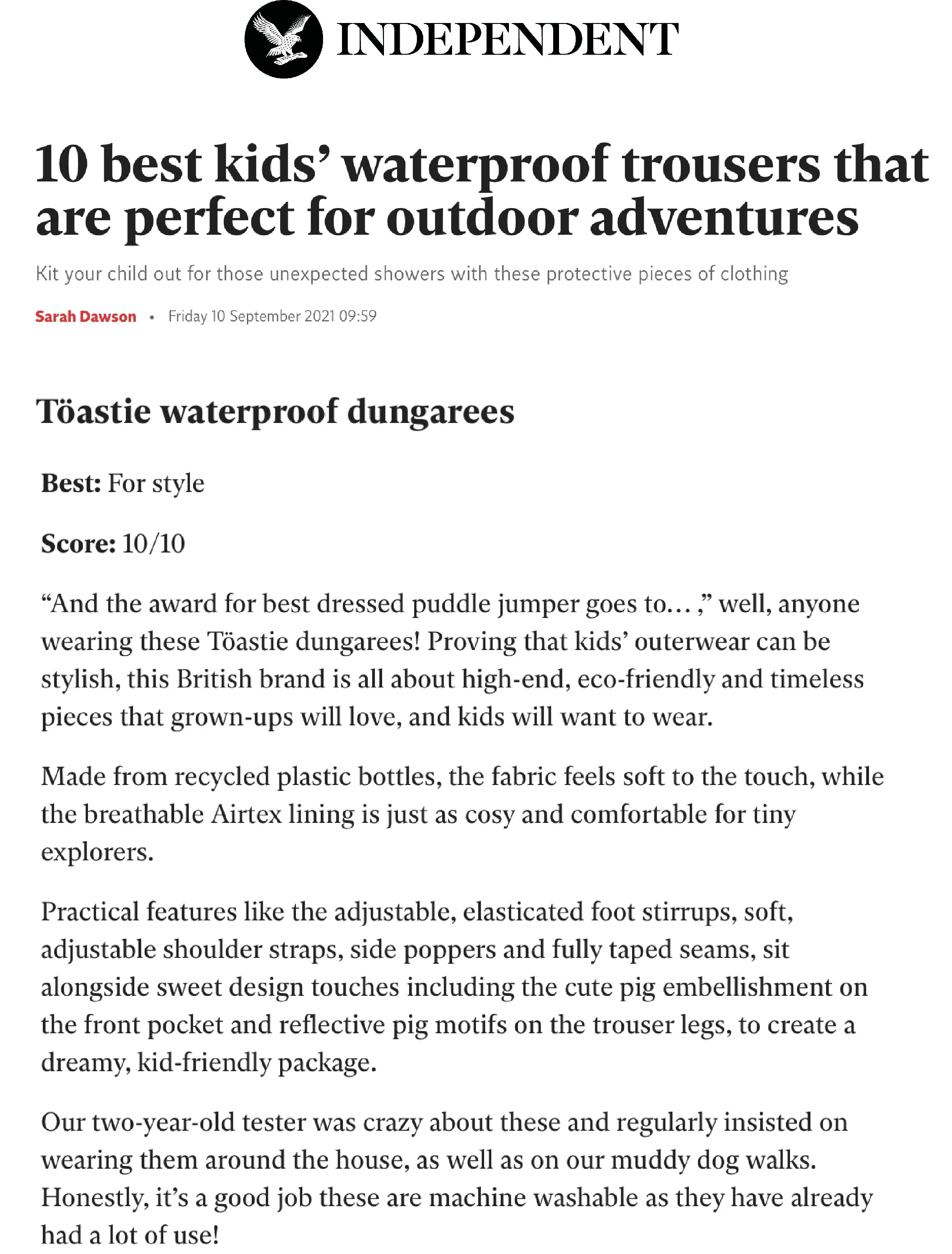 Olive Waterproof Dungarees
