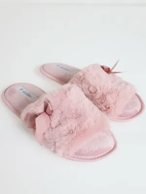 Open Toe Fur Slipper - Mauve