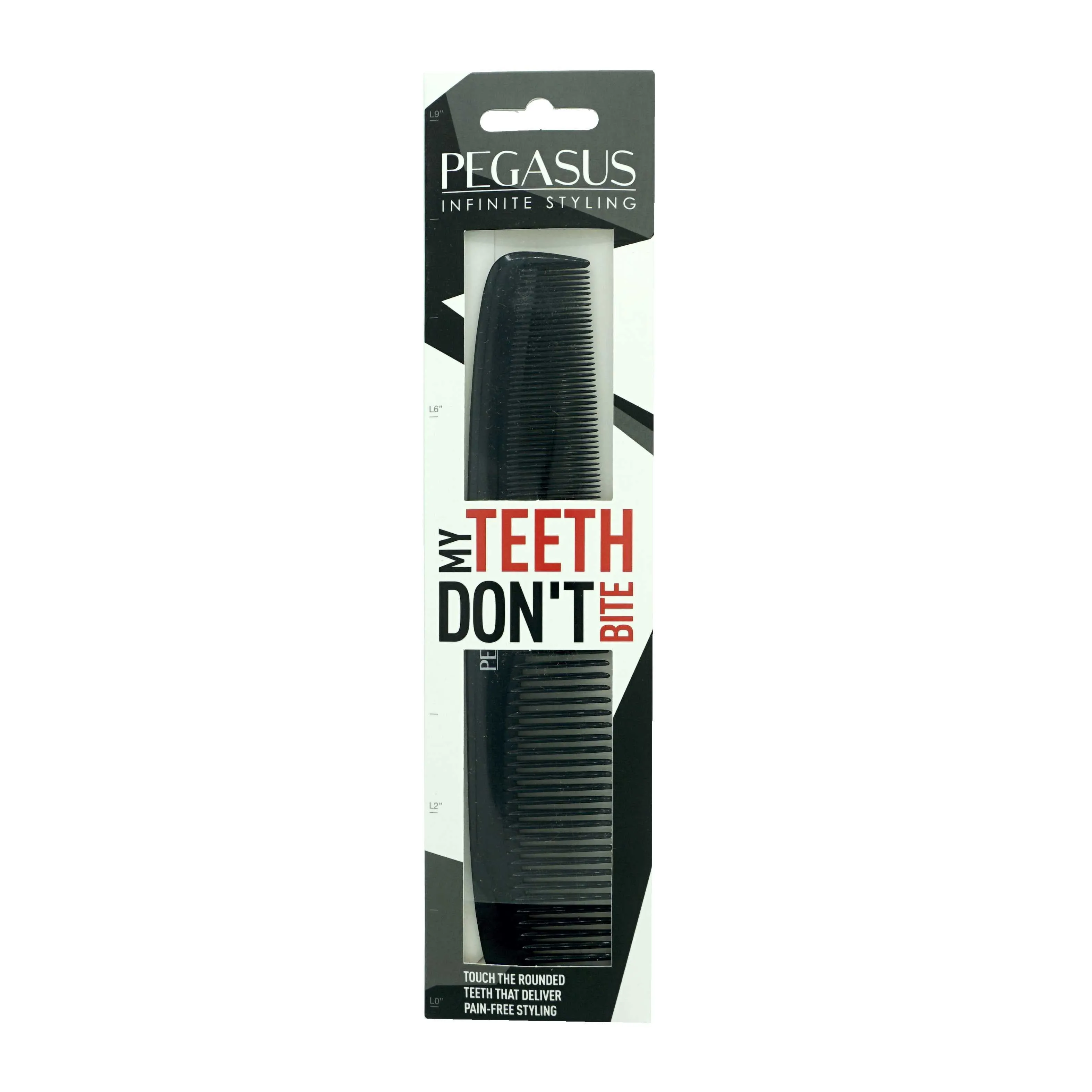 Pegasus 606, 7in Styling Comb with Inch Marks, Handmade, Seamless, Smooth Edges, Anti Static, Heat and Chemically Resistant, Portable Pocket Purse Dresser Comb | Peines de goma dura - Black