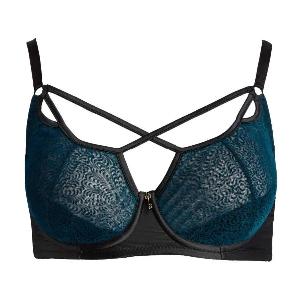 Petrol/Black - Amaya Elegant Underwired Bra with Ribbons -