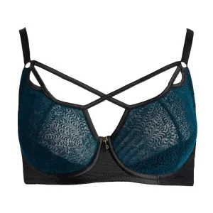 Petrol/Black - Amaya Elegant Underwired Bra with Ribbons -