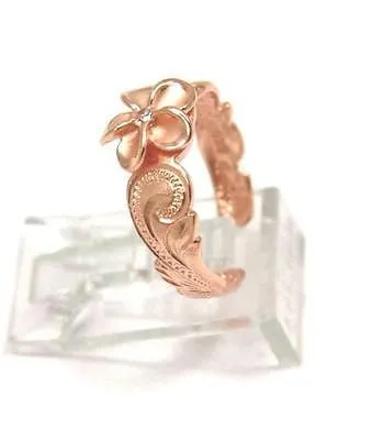PINK ROSE SILVER 925 HAWAIIAN PLUMERIA FLOWER HAND ENGRAVED SCROLL TOE RING