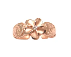 PINK ROSE SILVER 925 HAWAIIAN PLUMERIA FLOWER HAND ENGRAVED SCROLL TOE RING