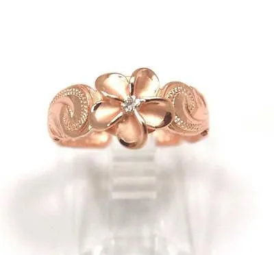 PINK ROSE SILVER 925 HAWAIIAN PLUMERIA FLOWER HAND ENGRAVED SCROLL TOE RING
