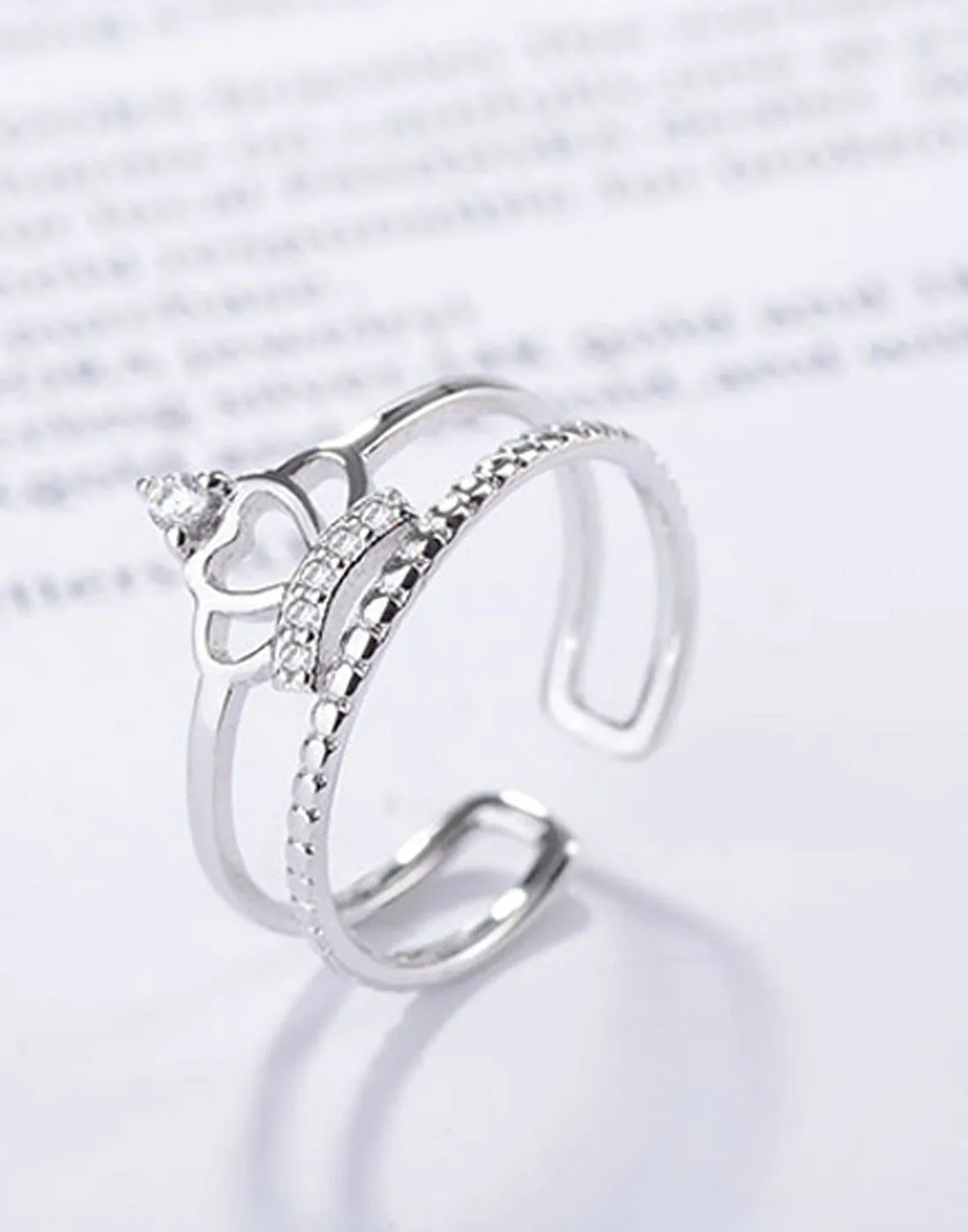 Platinum Plated Elegant Austrian Crystal Crown Ring